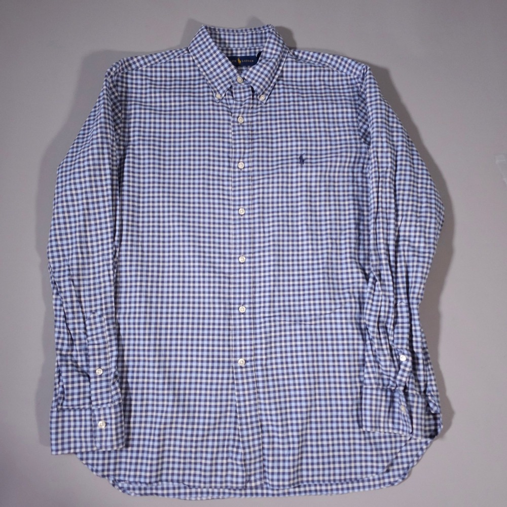Ralph Lauren Shirt Mens Large L Blue White  Plaid‎ Button Down Pony - Picture 2 of 8